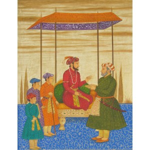 Syed A. Irfan, Shah Jahan with Three Sons, 10 x 14 Inch, Watercolor, Teawash& Gold on Wasli, Figurative Painting, AC-SAI-035
